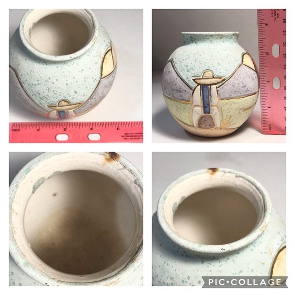 Vintage Mexican Tonala Pottery Vase Signed R. Gonza Artist Made in Mexico Pastel - Picture 14 of 14